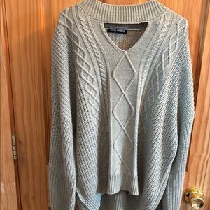 Green Cable Knit Cutout Neck Pullover
